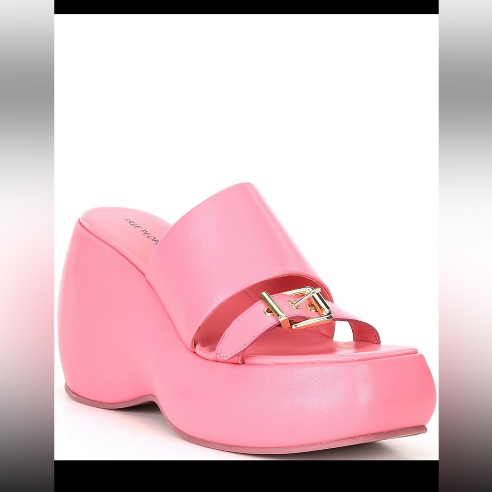 SOLD- Free People Mila Pink Platform Wedge Sandle Adjustable Width Leather US7
